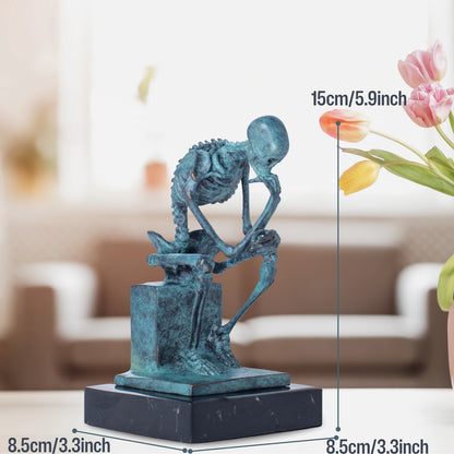 The Mortality - Skull Thinker Bronze Sculpture on Marble Base