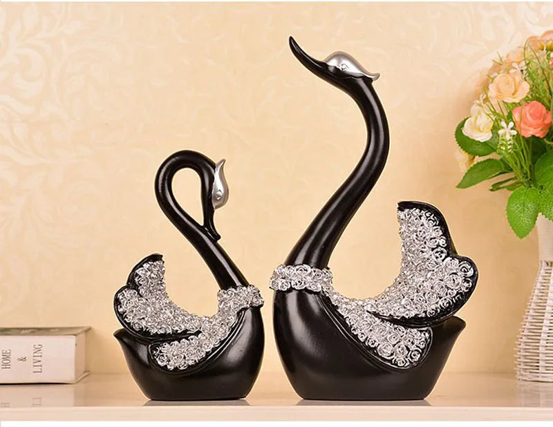 The Grace Pair - Geometric Swan Sculpture Set in Modern Resin
