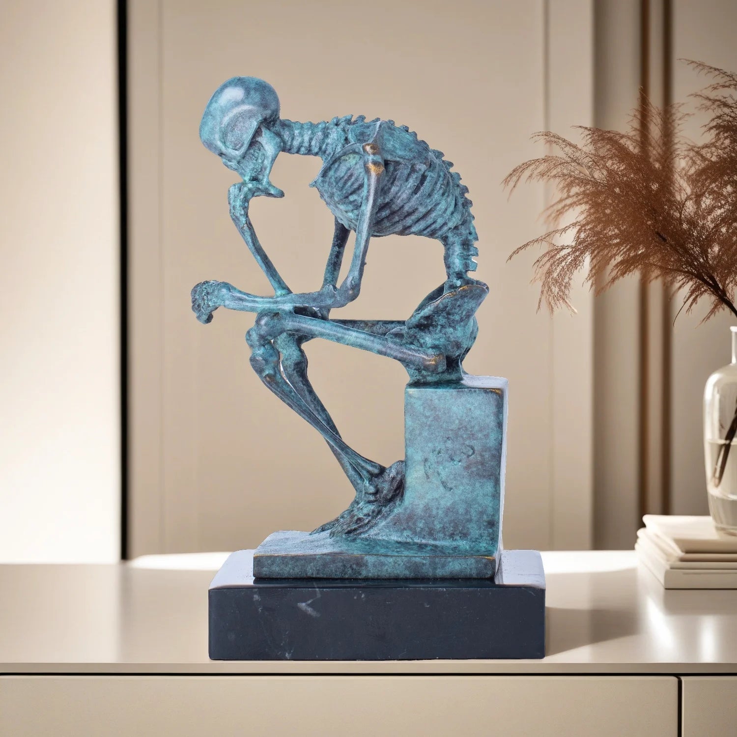 The Mortality - Skull Thinker Bronze Sculpture on Marble Base