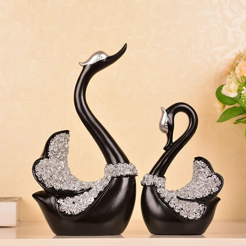 The Grace Pair - Geometric Swan Sculpture Set in Modern Resin