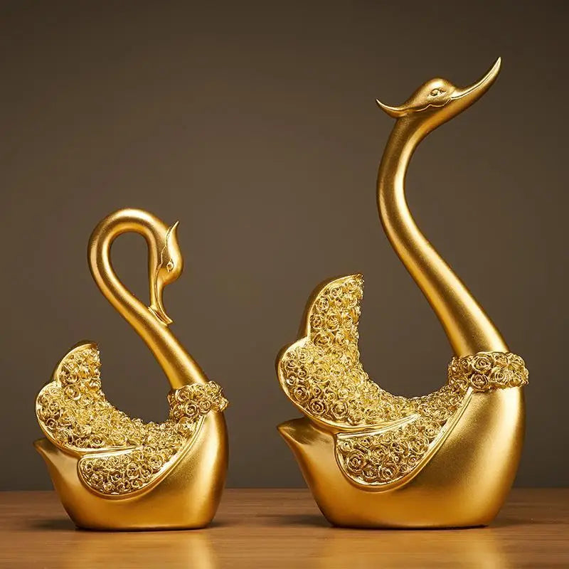The Grace Pair - Geometric Swan Sculpture Set in Modern Resin
