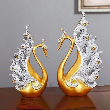 The Grace Pair - Geometric Swan Sculpture Set in Modern Resin