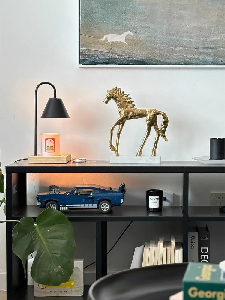 The Dash - Mid-Century Golden Horse Sculpture on Marble Base