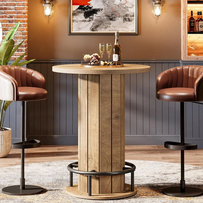 The Tavern - Round Bar Height Table with Fence Base and Footrest