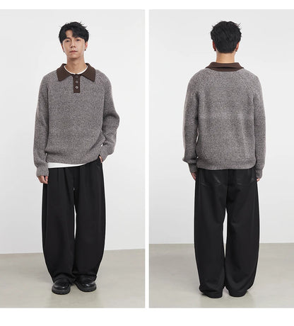 Retro Henley Collar Sweater