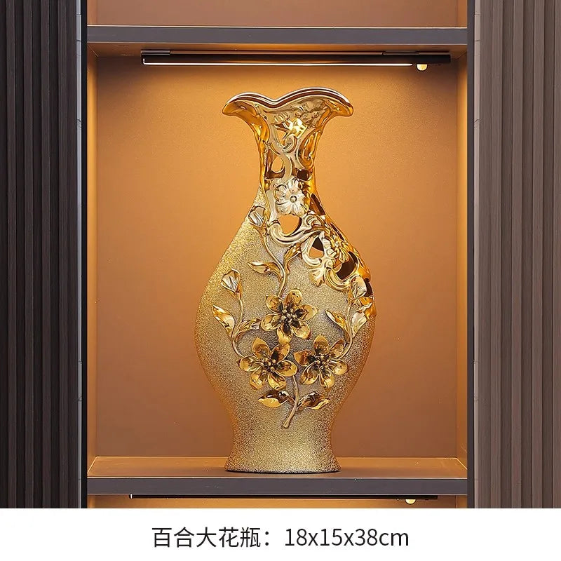 VASE WITH RAISED GOLD FLOWERS | 15-Inch Baroque Relief Sculpture