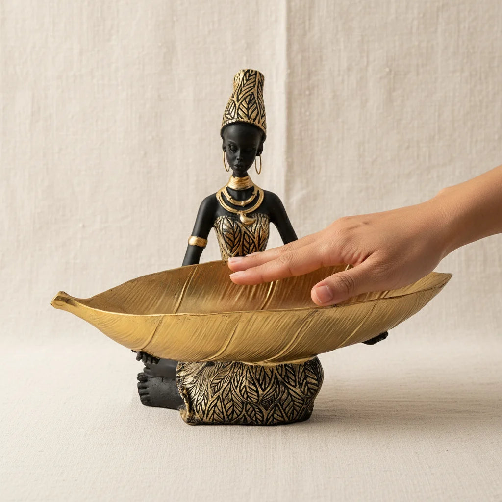 African Seated Figure Tray Sculpture