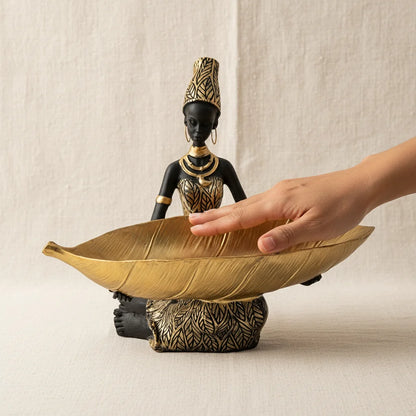 African Seated Figure Tray Sculpture