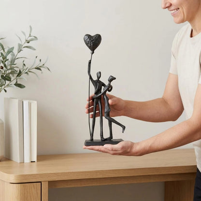 Heart Balloon Couple Cast Iron Figurine