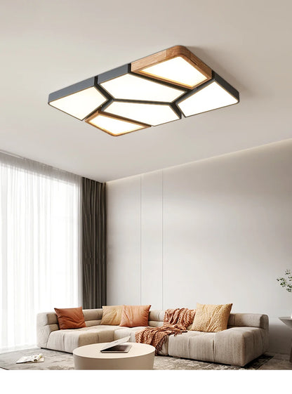 Geometra - Nordic Style Geometric Ceiling Light with Wood Finish