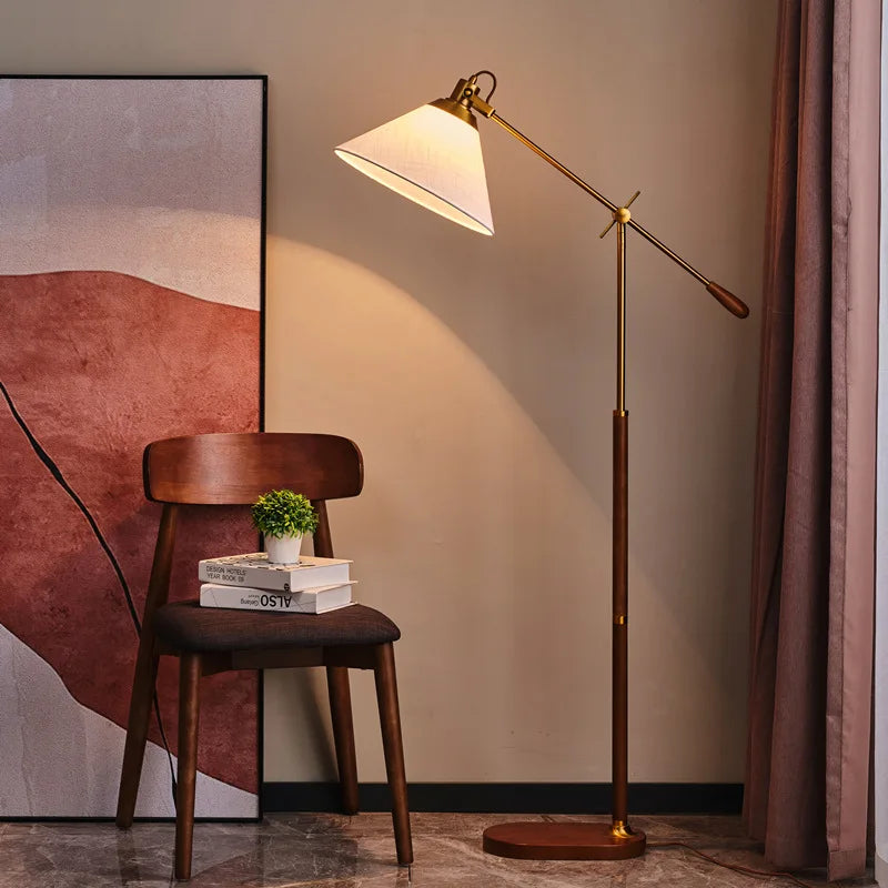 The Nordica - Walnut Wood &amp; Brass Floor Lamp