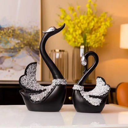 The Grace Pair - Geometric Swan Sculpture Set in Modern Resin