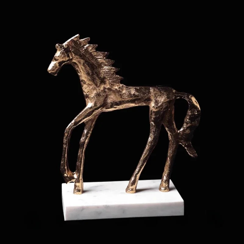 The Dash - Mid-Century Golden Horse Sculpture on Marble Base