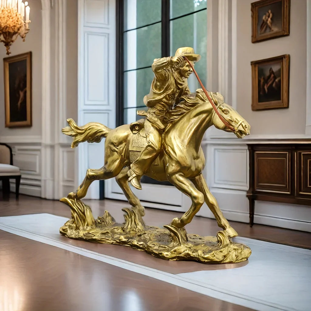Resin Cowboy Horseman Statue