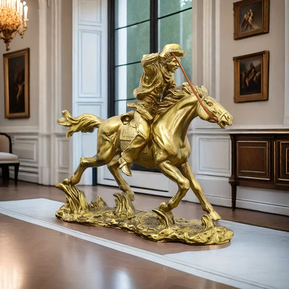 Resin Cowboy Horseman Statue