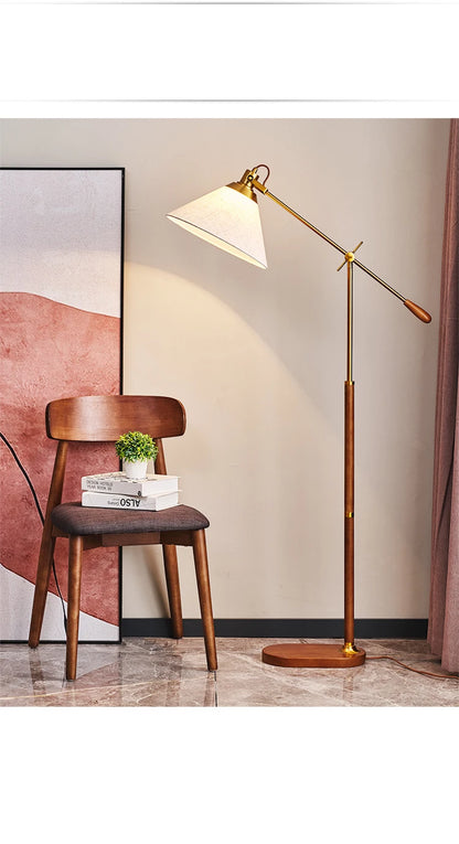 The Nordica - Walnut Wood &amp; Brass Floor Lamp