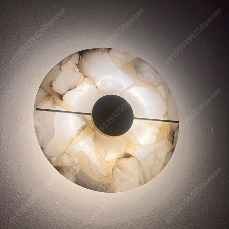 Round Alabaster Marble Wall Sconce