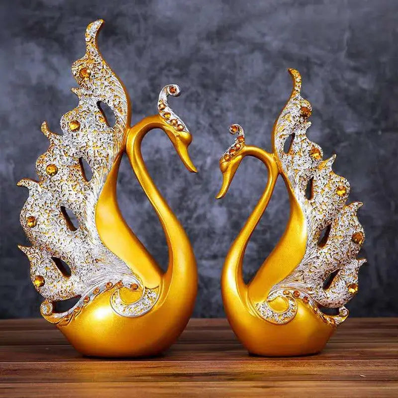 The Grace Pair - Geometric Swan Sculpture Set in Modern Resin