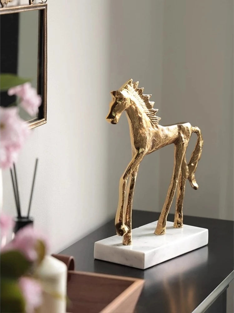 The Dash - Mid-Century Golden Horse Sculpture on Marble Base