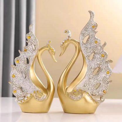 The Grace Pair - Geometric Swan Sculpture Set in Modern Resin