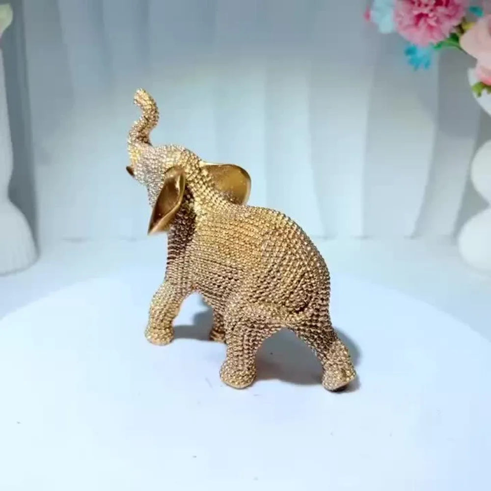 Textured Elephant Figurine – Gold Resin Prosperity Symbol