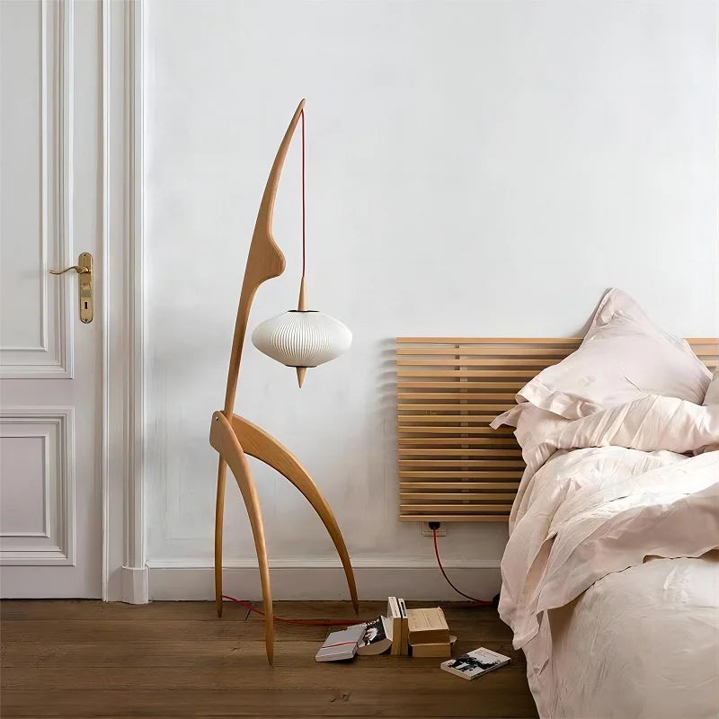 Walnut Wood Japanese-Style Floor Lamp