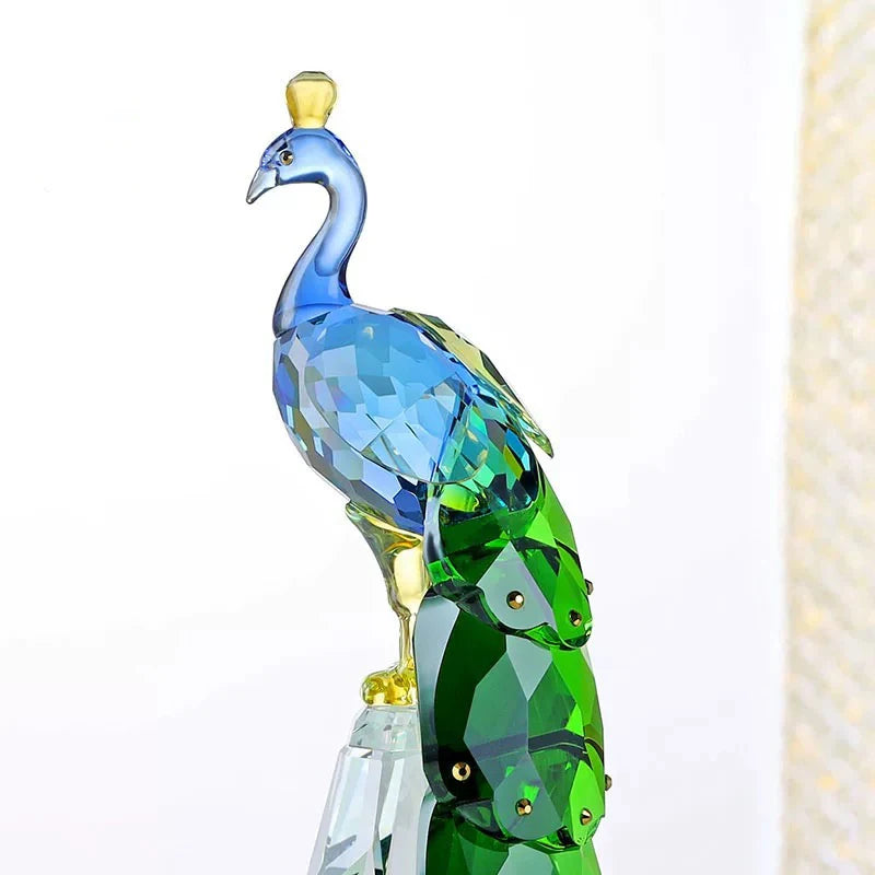FACETED CRYSTAL PEACOCK SCULPTURE