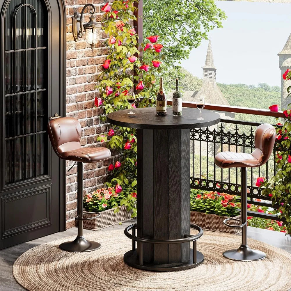 The Tavern - Round Bar Height Table with Fence Base and Footrest
