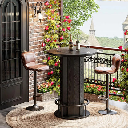 The Tavern - Round Bar Height Table with Fence Base and Footrest