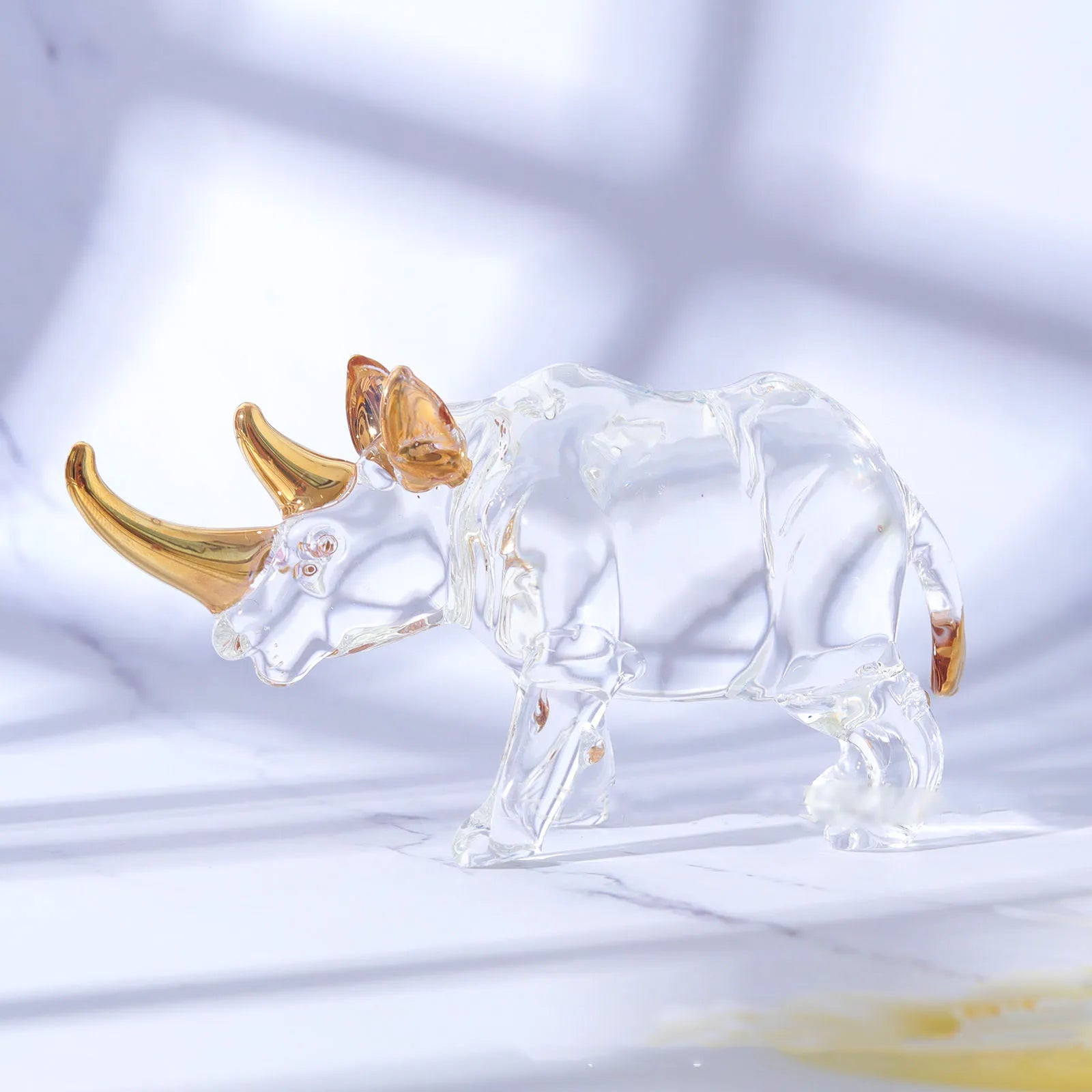 The Resilience - Crystal Rhinoceros with Gold-Accented Horn