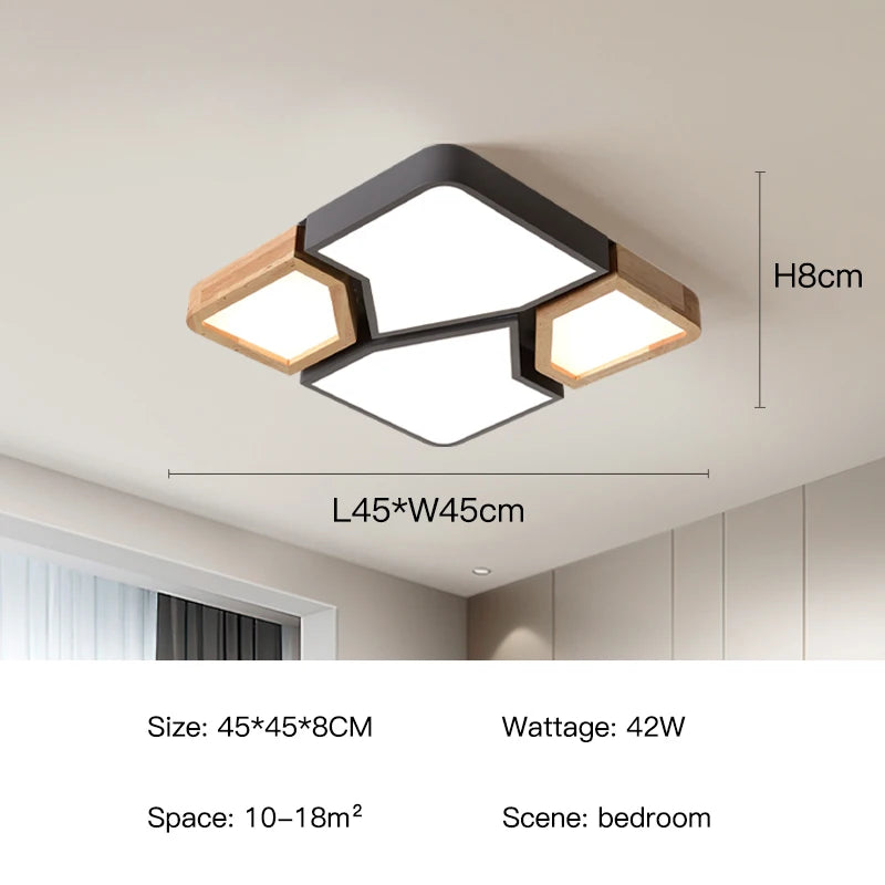 Geometra - Nordic Style Geometric Ceiling Light with Wood Finish