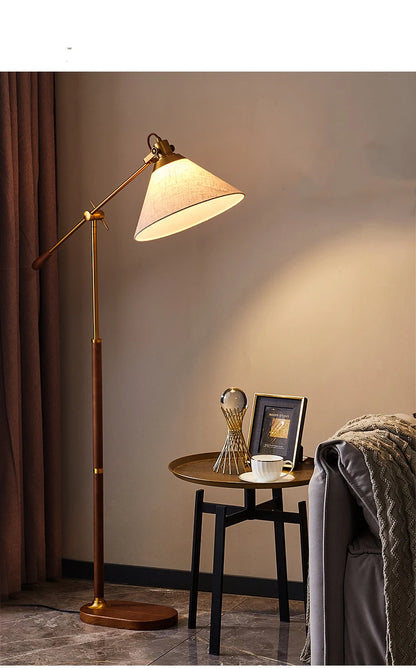 The Nordica - Walnut Wood &amp; Brass Floor Lamp