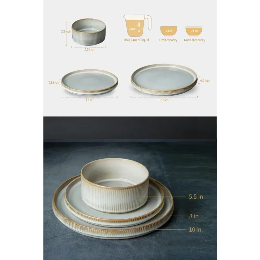 Ribbed Stoneware Dinnerware Set for Four