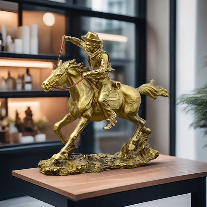 Resin Cowboy Horseman Statue
