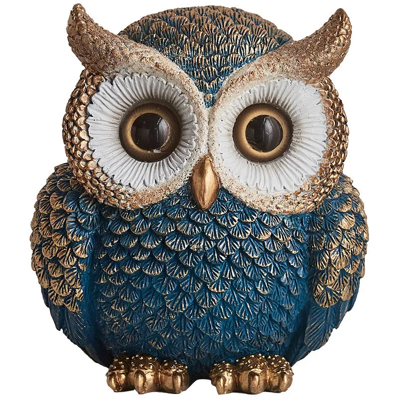 Rotund Owl Figurine – Deep Teal and Antique Gold