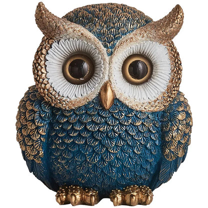 Rotund Owl Figurine – Deep Teal and Antique Gold