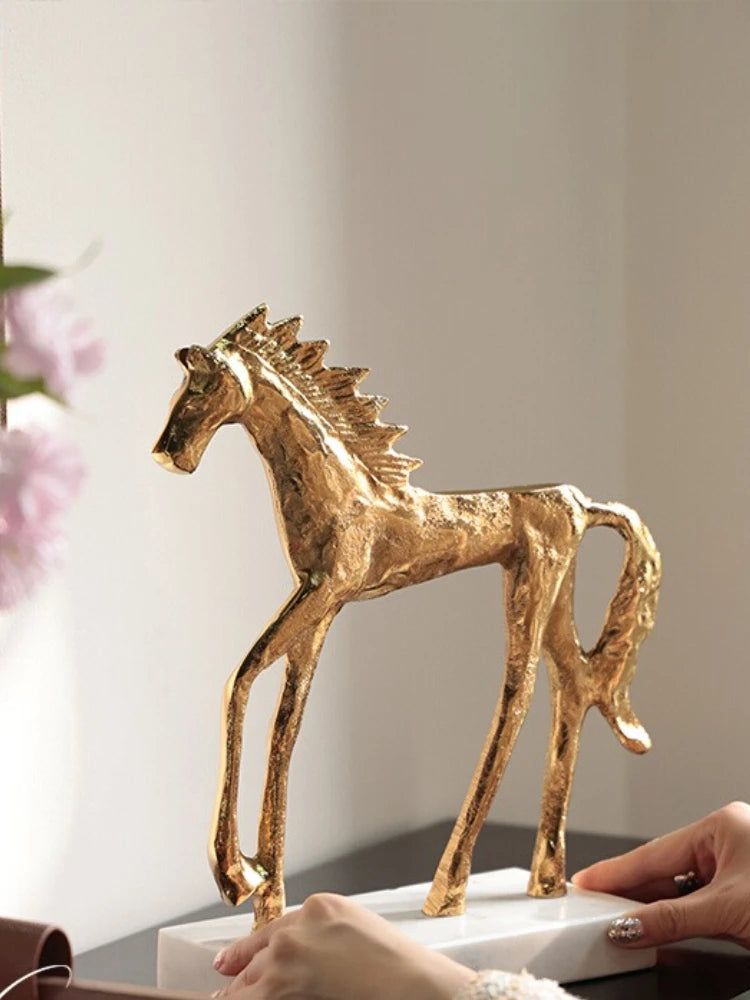 The Dash - Mid-Century Golden Horse Sculpture on Marble Base