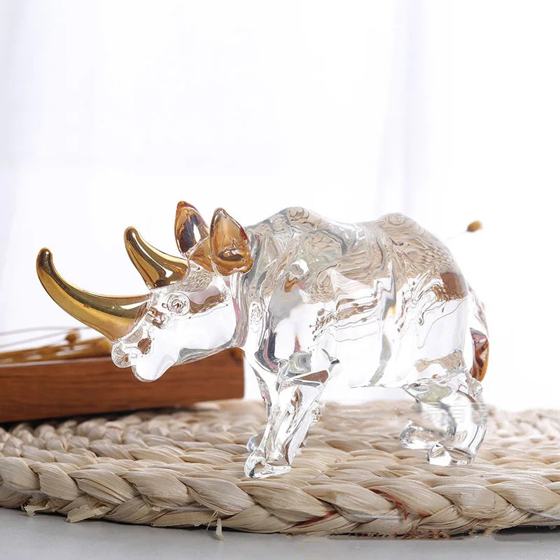 The Resilience - Crystal Rhinoceros with Gold-Accented Horn