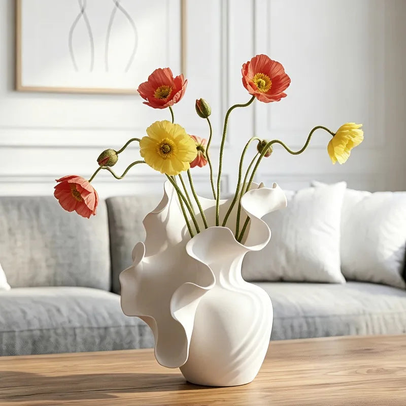 Ruffled Wave Ceramic Vase