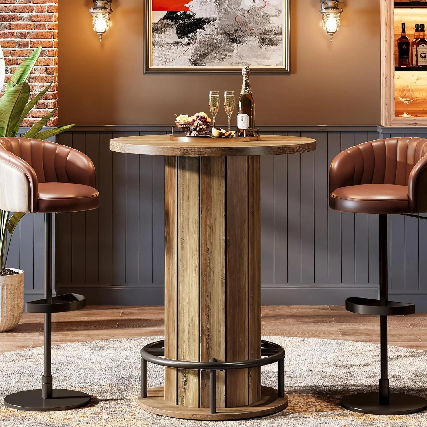 The Tavern - Round Bar Height Table with Fence Base and Footrest