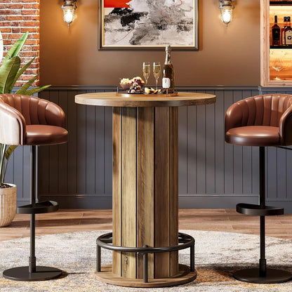 The Tavern - Round Bar Height Table with Fence Base and Footrest