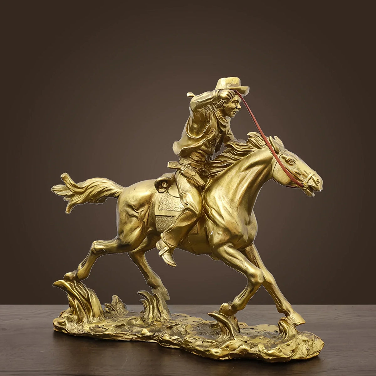 Resin Cowboy Horseman Statue
