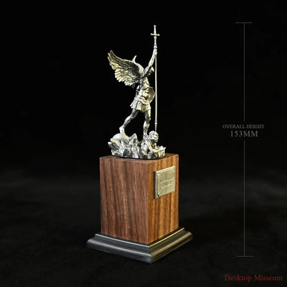 Saint Michael Warrior Figure on Walnut Pedestal