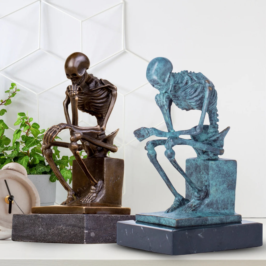 The Mortality - Skull Thinker Bronze Sculpture on Marble Base