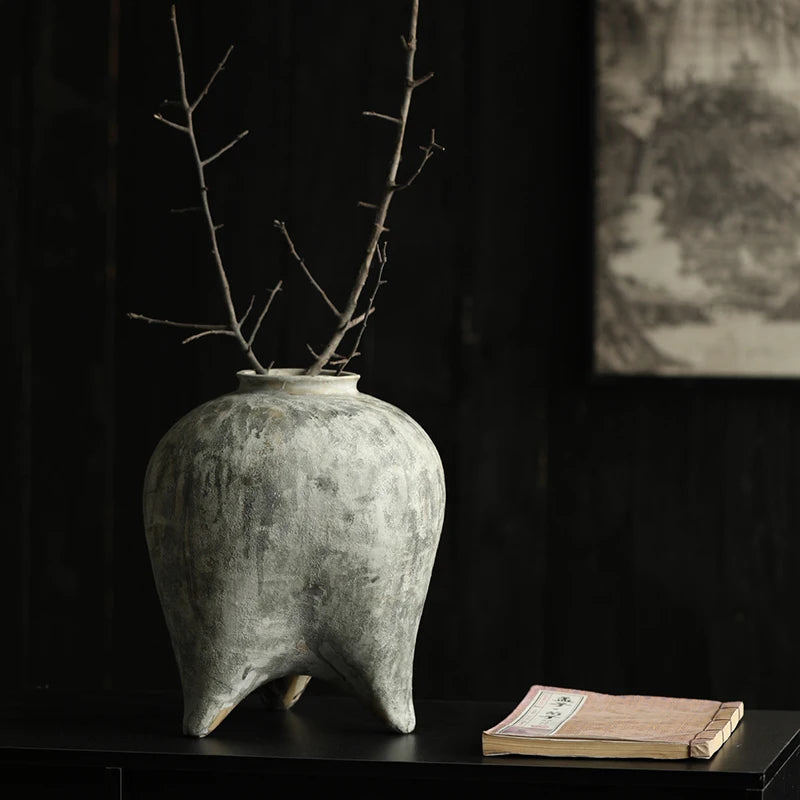 Vintage Coarse Pottery Tabletop Vase