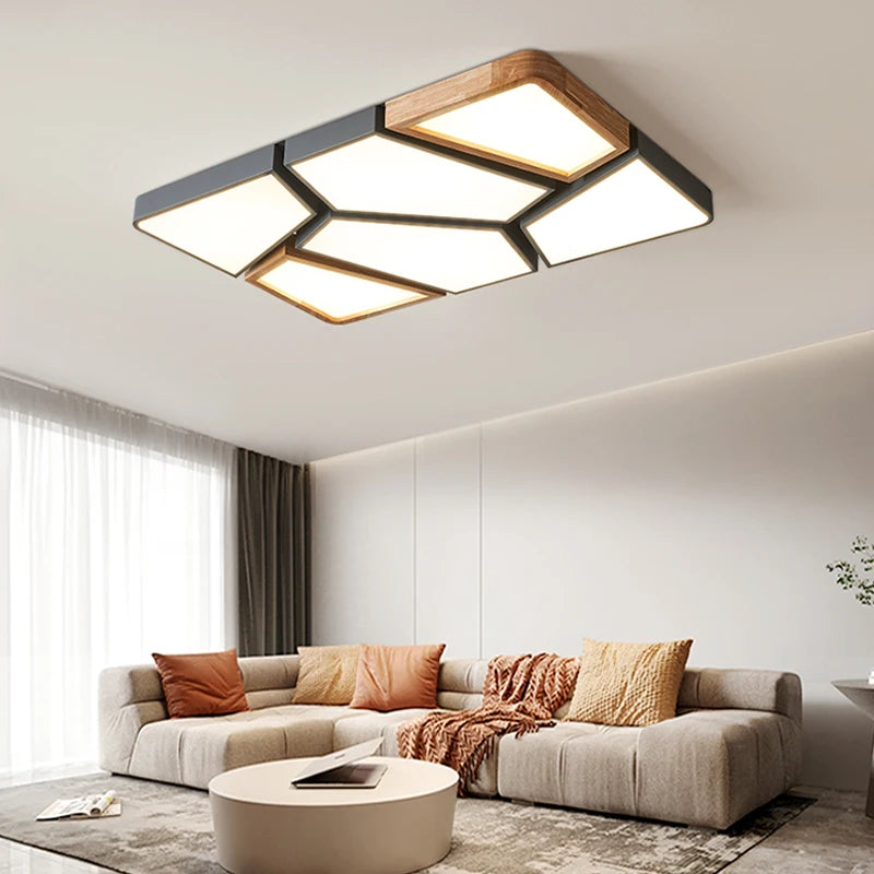 Geometra - Nordic Style Geometric Ceiling Light with Wood Finish