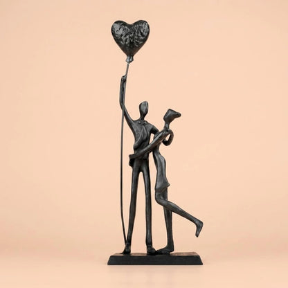 Heart Balloon Couple Cast Iron Figurine