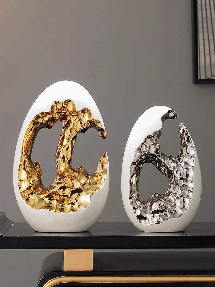 Egg Sculpture – Abstract Metallic Statement Piece