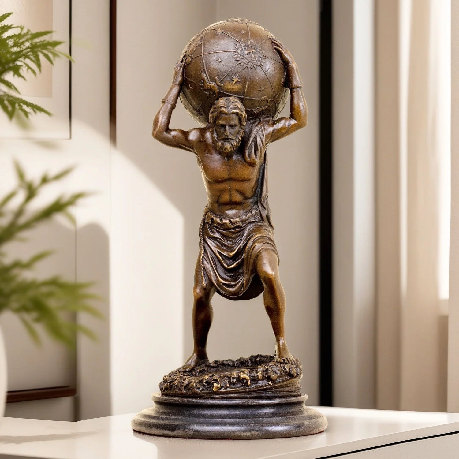The Burden - Atlas Carrying Celestial Sphere Bronze Sculpture