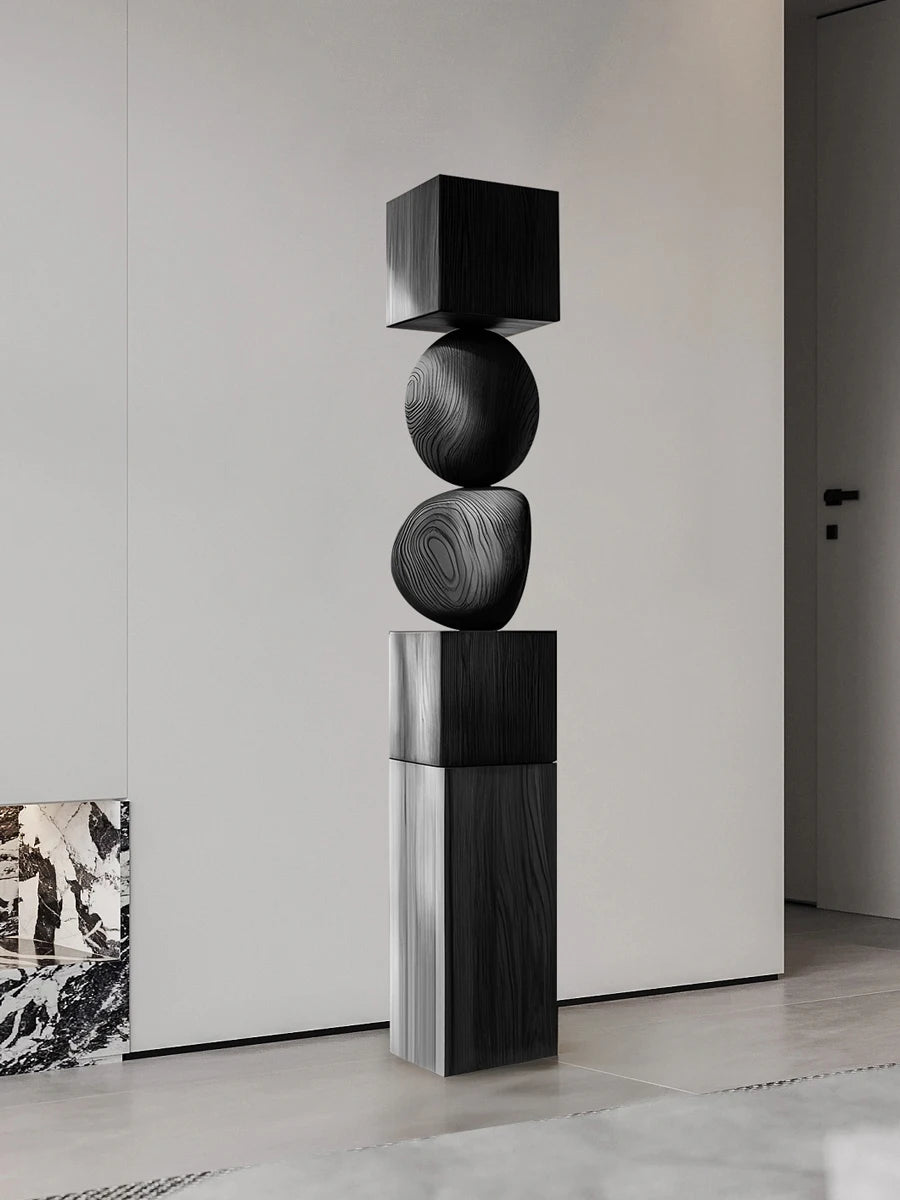 Stacked Geometric Wood Floor Sculpture